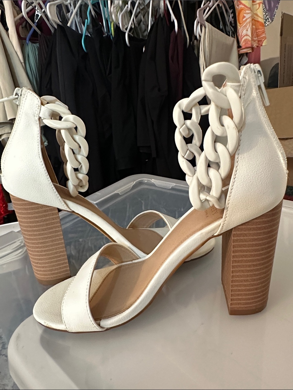 White Braided Ankle-Strap High Heel Sandals